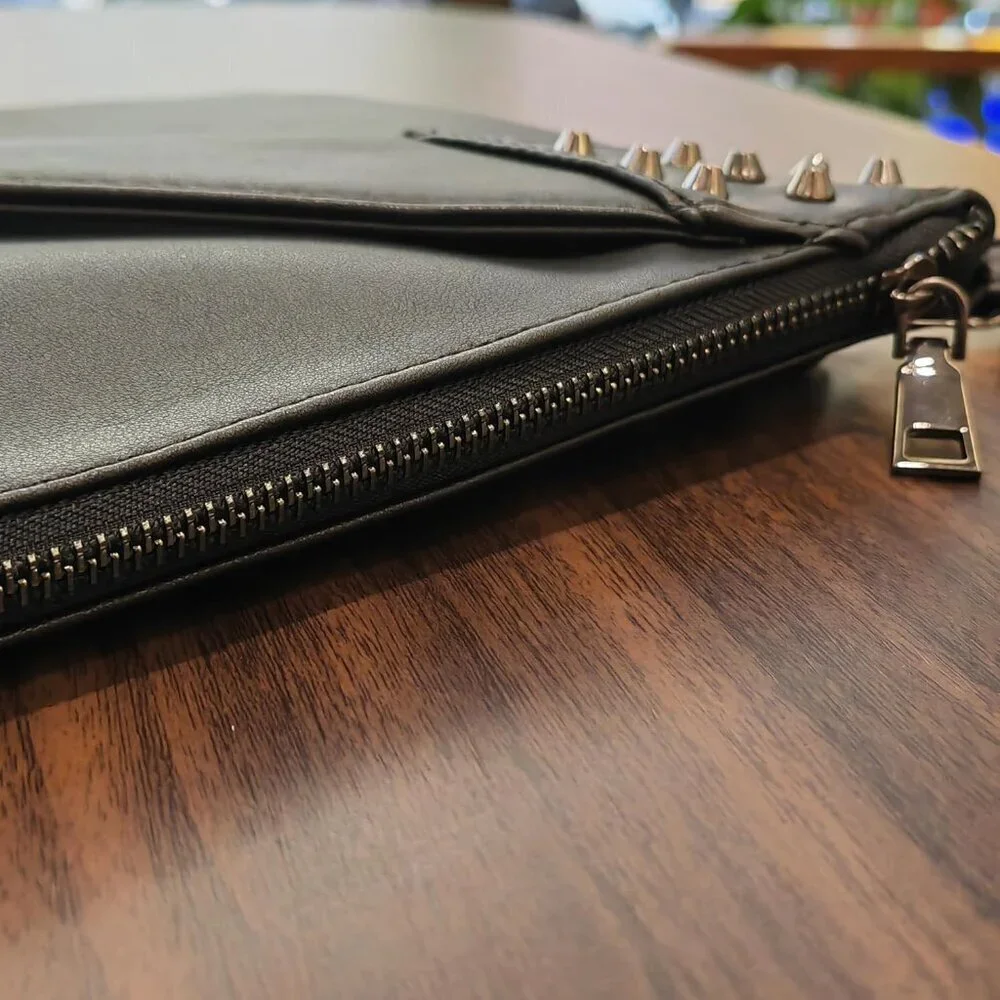 Women Clutch Purse PU Leather Crossbody Bag Envelope Wrist Strap Black